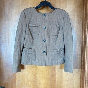 CAbi 3170 Tan Herringbone Fleck Penny Pocket Button Blazer Jacket Size Medium